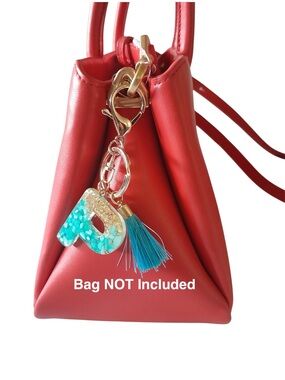 Resin Turquoise Letter P Keychain Initial Bag Charm Tassel Accent